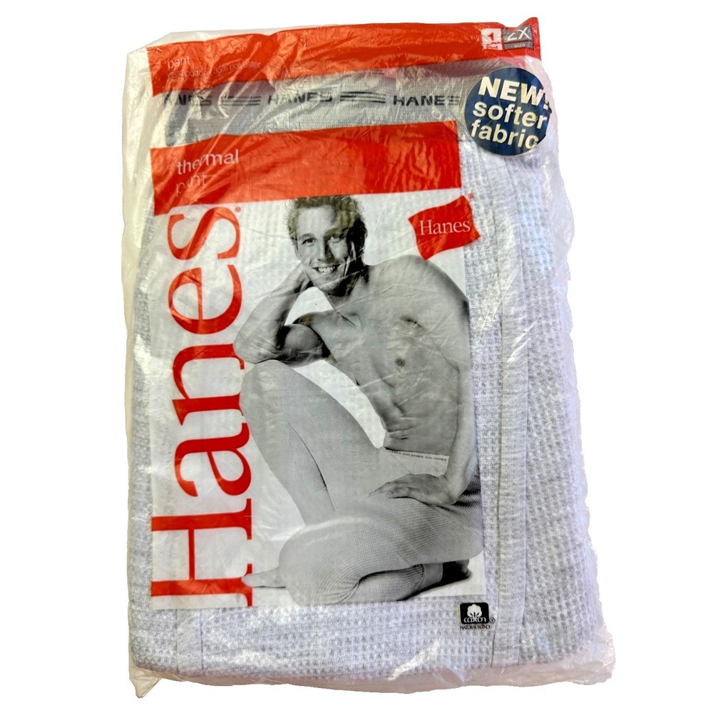 Hanes Thermal Pants Mens 2XL Gray Waffle Knit Long Johns 46/48 2005 NEW Utility